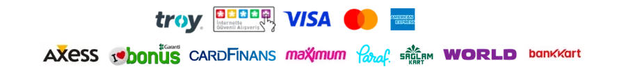 Kabul edilen ödeme yöntemleri: Visa, Mastercard, Troy ve diğer kartlar
